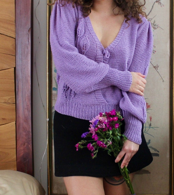 1980s Sweater / Vintage 80s Floral Puff Sleeve Swe