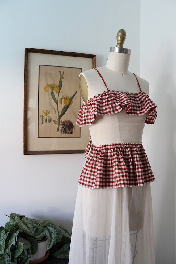 1930s Sheer Gown / Vintage 30s Cotton and Plaid Dr