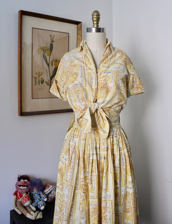 1950s Set / Vintage 50s Full Skirt Blouse and Skir