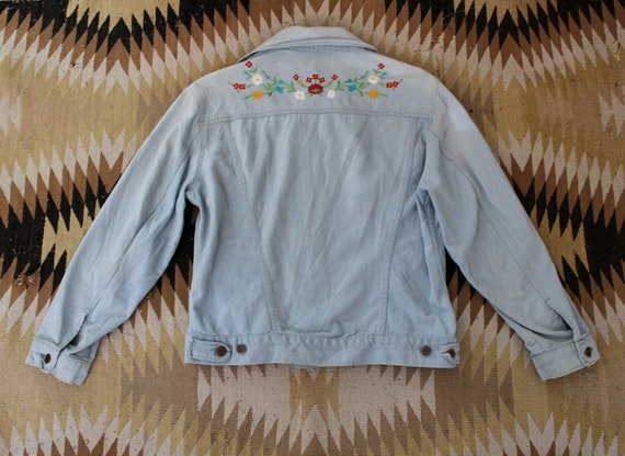 1970s Denim Jacket / Vintage 70s 80s Embroidered J