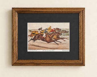 Litografía vintage de carreras de caballos de Currier & Ives / Decoración de pared ecuestre vintage enmarcada 11x9