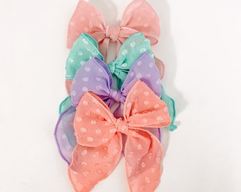 Spring Dotted School Girl Bows, Girl's Hand-tied Hair Bows on clips, Pink bow