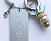 I'm nuts about you key chain for anniversaries and birthdays - with bolt, nuts, & wrench - love gift for mechanic plumber handyman husband