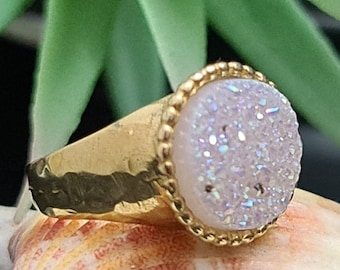 Unique Jewelry, Raw stone ring, Gold filled ring, Druzy ring, Boho chic ring, Artisan ring