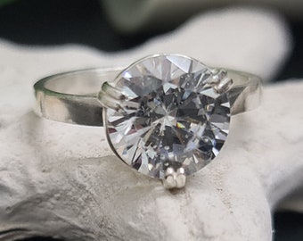Sterling Silver Clear Quartz Ring, Statement Bridal Jewelry