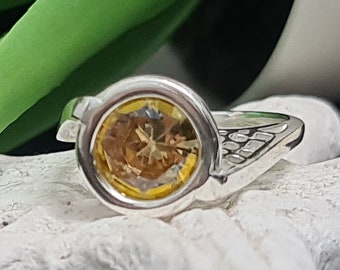 Citrine Sterling Silver Ring, Round Gemstone Ring