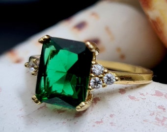 Emerald  ring, diamond ring, prong setting ring, gold filled ring, gemstone ring, wedding ring, May birthstone ring, cocktail ring