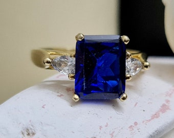 Crazy Rich Asians ring, Sapphire ring, pear stones, emerald cut ring, gold ring, engagement ring, wedding ring, gemstone ring