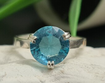 Aquamarine ring, diamond ring, prong setting ring, sterling silver ring, gemstone ring, wedding ring, march birthstone ring, cocktail ring