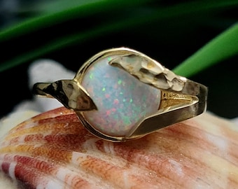 White opal ring, gold filled ring, handmade jewelry,  statement ring, wedding gift, birthstone October ring