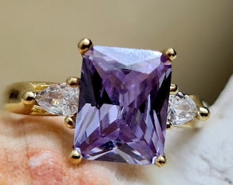 Crazy Rich Asians ring, Amethyst ring, pear stones, emerald cut ring, gold ring, engagement ring, wedding ring, gemstone ring,