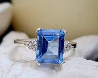 Blue Topaz ring, diamond ring, prong ring, sterling silver ring, gemstone ring, wedding ring, December birthstone ring, cocktail ring