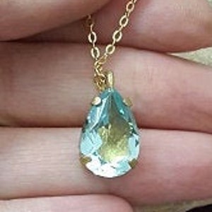 Aquamarine necklace, Aquamarine jewelry, Sky blue stone, Gold teardrop pendant, pear necklace, gold filled, drop necklace image 1