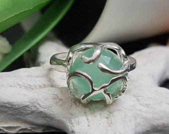 Chrysoprase ring, Engagement ring,  Silver Chrysoprase ring, Gemstone ring, Ocean blue jewelry, Wedding gift