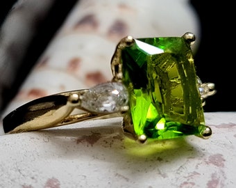 Crazy Rich Asians ring, peridot ring, pear stones, emerald cut ring, gold ring, engagement ring, wedding ring, gemstone ring,