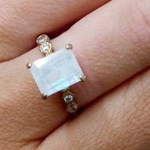 Genuine moonstone ring, rectangle ring, wedding ring, gold ring, natural gemstone ring, bridal jewelry, june birthstone