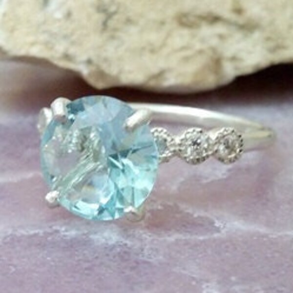 Aquamarin Sterling Silber Ring, März Geburtsstein, Edelstein Cocktail Ring