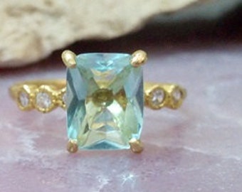 Aquamarine ring, diamond ring, prong setting ring,14k gold filled ring, gemstone ring, wedding ring ,march birthstone ring, cocktail ring