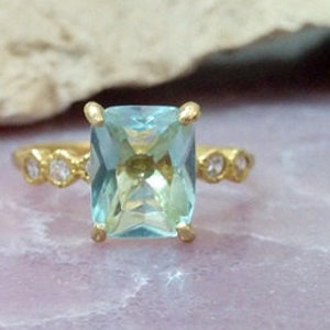 Aquamarine ring, diamond ring, prong setting ring,14k gold filled ring, gemstone ring, wedding ring ,march birthstone ring, cocktail ring