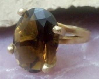 Oval Smoky Quartz Ring, 14k Gold Filled, Statement Cocktail Ring