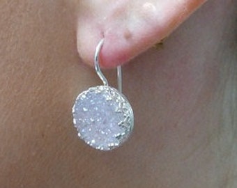 Sterling Silver Druzy Agate Dangle Earrings, Gemstone Jewelry