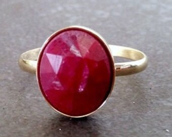 Oval Ruby Gemstone Ring, 14k Gold Filled Bezel Setting