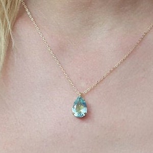 Aquamarine necklace, Aquamarine jewelry, Sky blue stone, Gold teardrop pendant, pear necklace, gold filled, drop necklace image 2