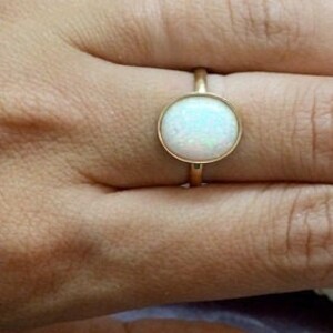 White opal ring, oval opal, delicate ring, gold ring, gemstone ring, bezel setting, opal jewelry, wedding ring