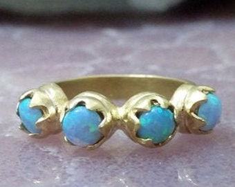 Gold opals ring, Blue opal ring, gold ring, vintage ring, bridal jewelry, opal jewelry