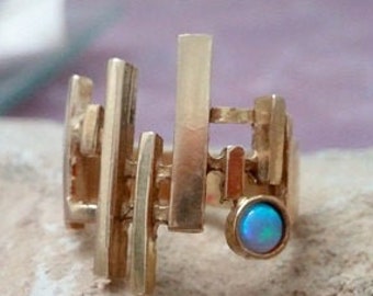 Bars ring, gold bars ring, geometric ring, stick ring, opal ring, gemstone ring, birthstone ring ,blue opal jewelry