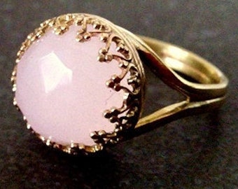 Gold Filled Rose Quartz Ring, Bezel Set, Delicate Filigree