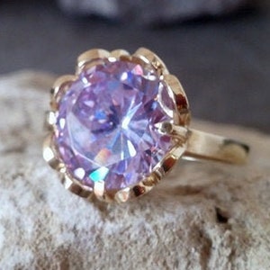 Asymmetrical ring, Big Lavender Amethyst ring, June birthstone, gemstone ring, gold ring, vintage ring, holey ring