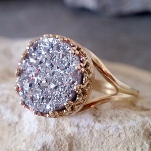 Silver Druzy Ring, Wedding Gift, Cocktail Ring, Statement Ring, Gold Ring, Gemstone Ring, Round Stone Ring