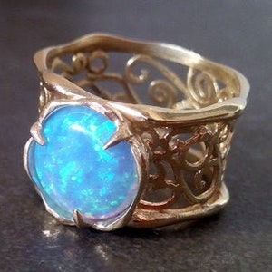 Lace ring, filigree ring, opal ring, gold ring, cocktail ring ,gold wide ring, bridesmaid gift, delicate ring