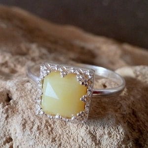 Yellow Jade Ring - Gemstone Band - Simple Ring - Sterling silver Ring - Square Band - Lace Ring- Jade Jewelry