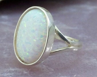 Opal ring, white opal ring, statement oval ring, sterling silver ring, opal jewelry, cocktail ring, handmade ring