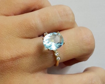 Aquamarine ring, diamond ring, prong setting ring,14k gold filled ring, gemstone ring, wedding ring, march birthstone ring, cocktail ring