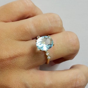 Aquamarine ring, diamond ring, prong setting ring,14k gold filled ring, gemstone ring, wedding ring, march birthstone ring, cocktail ring image 1