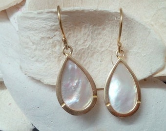 Gold Filled Mother of Pearl Dangle Earrings, Bridal Drop Earrings