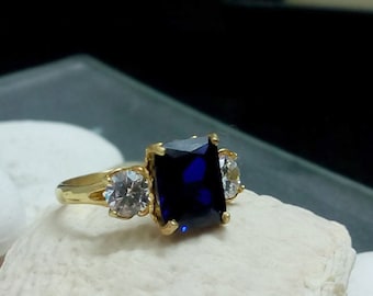 Lab Sapphire Rectangle Ring, 14k Gold Filled, Emerald Cut