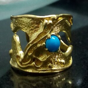 Statement ring, gold ring, Turquoise ring, torn ring, holes ring, gemstone ring, december birthstone, wide ring