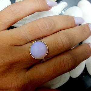 Bezel ring ,gold ring , opalite ring, semi precious ring, lilac ring, large ring, gemstone ring, hammered basket