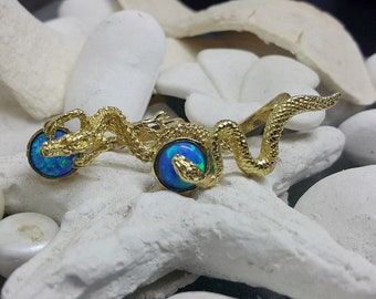 Pendientes de serpiente dragón de ópalo azul, chapados en oro de 14k