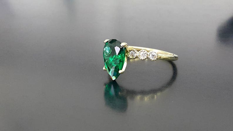 Statement emerald ring,small drop ring,gold ring,may birthstone,engagement ring,diamond ring,bridal gift SALE