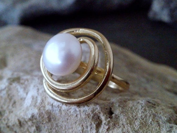 Natural Pearl Ring, 14k Gold Filled Wire Wrapped Ring