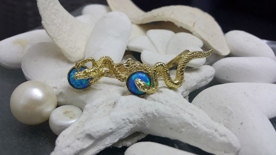 Blue Opal Dragon Snake Earrings, 14k Gold Filled