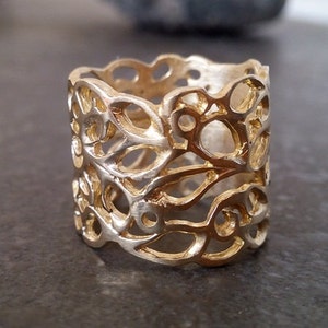 Hochzeit Band, Boho Ring, breiter Blumen Ring großer Ring, Blätter Ring, Goldring, Statement Ring, filigraner Ring