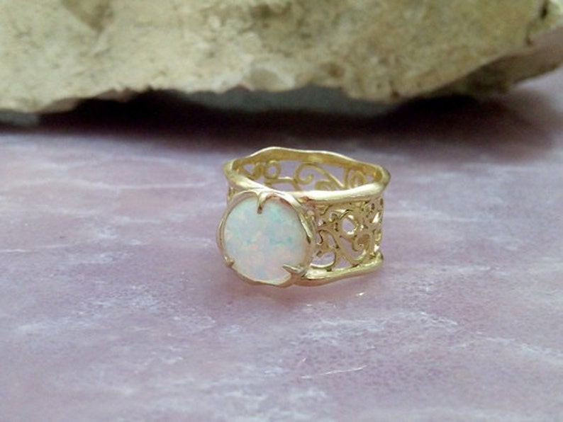 gold ring,cocktail ring delicate ring SALE bridesmaid gift Filigree ring,white opal ring gold wide ring,Lace ring