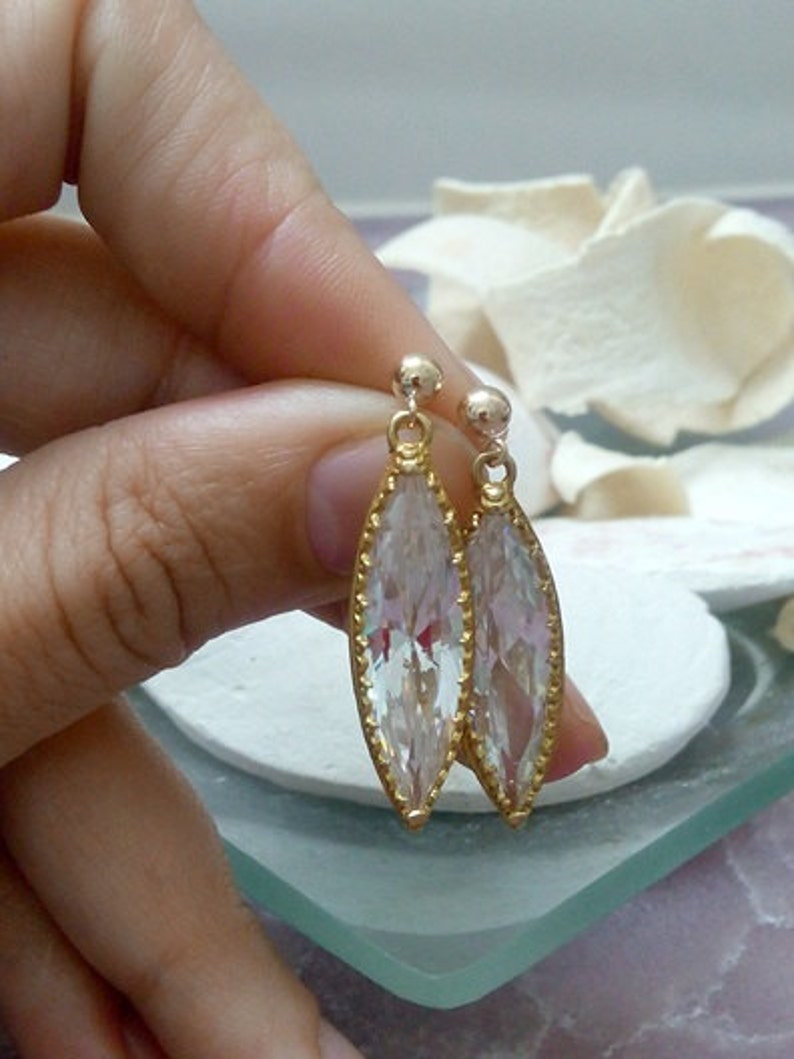 Chrystal earrings long quartz earrings,April birthstone,reflective earrings SALE wedding earrings,gold dangle studs