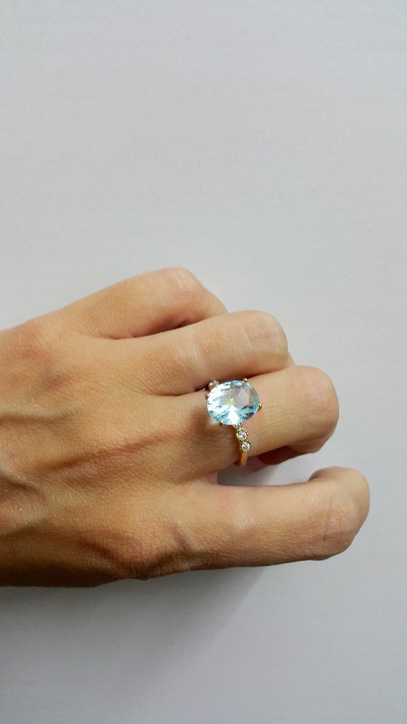 Aquamarine 14k Gold Filled Ring, Clear Quartz Accents, March Birthstone